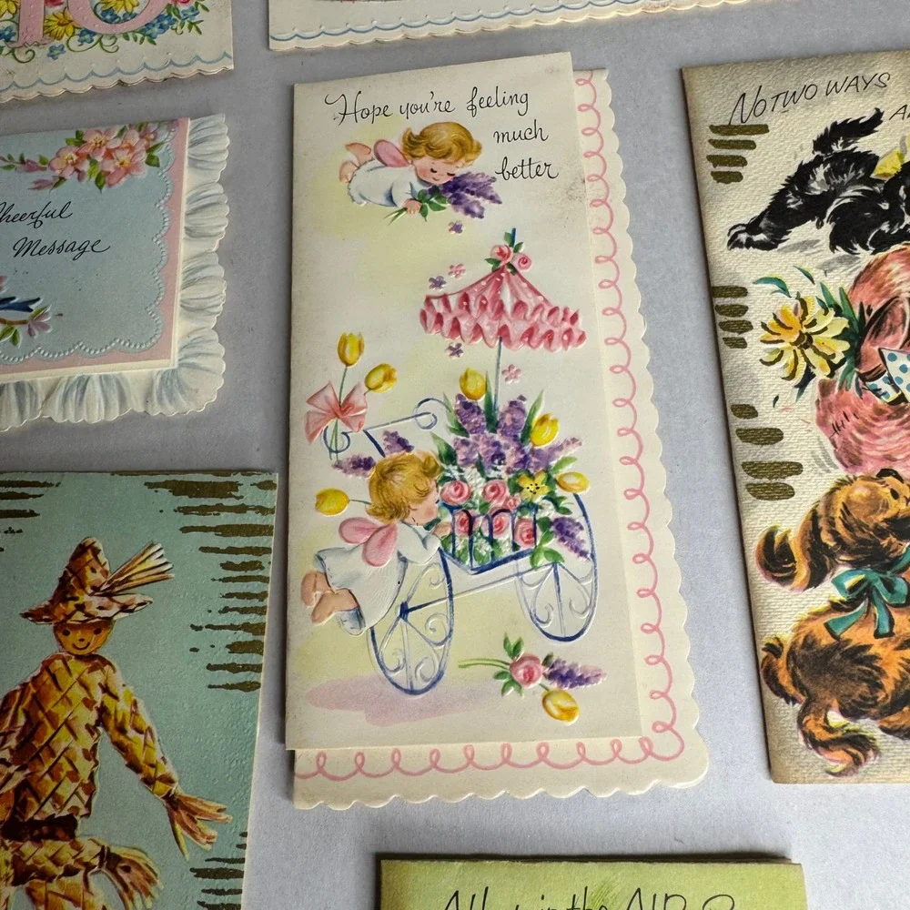 Vintage‎ Greeting Cards Lot 8 A Straw Hill Card Get Well Hello Thinking of You